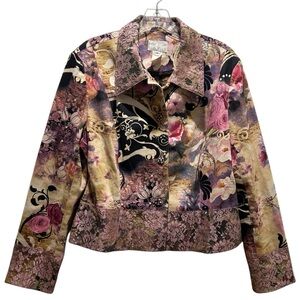 Albert Makali Art-to-Wear Mixed Fabric Floral Denim & Lace Jacket - Size 14